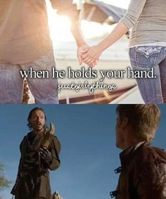 two people holding hands with the caption when he holds your hand