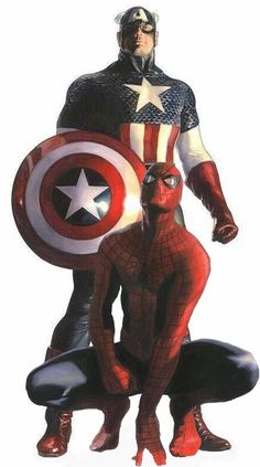 the captain and spider - man are standing next to each other in front of a white background