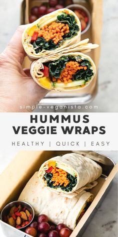 the hummus veggie wraps are healthy and quick to prepare for lunch or dinner