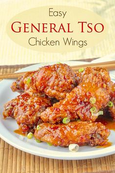 an easy general tso chicken wings recipe on a plate