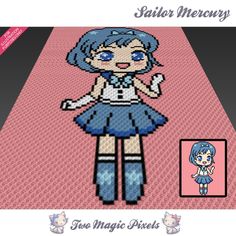 Sailor Mercury crochet blanket pattern; c2c, cross stitch; graph; pdf download; no written counts or row-by-row instructions by TwoMagicPixels, $3.99 USD Perler Designs