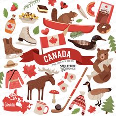 canada clipart set with canadian symbols and flags