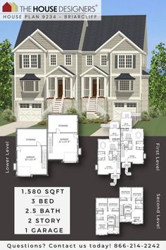 the floor plan for a two story house with lots of windows and an attached garage