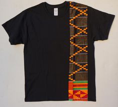 Shipella Unisex Kente Striped T- Shirt Bright, bold, beautiful... you This cotton T shirt adds just the right amount of color to show your style and pride. Limited Edition. Size Chart:   Small:     Width 36"   Length 28" Medium: Width 41"   L 29"  Large:     width 44"    L 30" XL:          width 48"    L 34" 2XL:        width 52"    L 32" 3XL         width 56"   L 33" Panel Shirt, African Print Shirt, Classy Men, Print Shirt, African Print, African Fashion, Unisex T Shirt, Printed Shirts, Cotton Tshirt