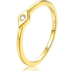 PRICES MAY VARY. Dainty gold ring with high polished band and a simulated diamond ideal for stacking. A modern and timeless ring with a diamond. A perfect gold ring for women, dainty and subtle that adds glam to every outfit. Wear it alone for a minimalist look or Quality- Made in gold plated 18 carat 925 sterling silver, this ring is perfect to wear with your daily outfits. Hypo-allergenic, lightweight and minimalist. Measurement - Skinny band about 1.2mm wide, size 4-9 available. Satisfaction Elegant Gold Crystal Ring With Single Diamond, Gold Crystal Ring With Single Diamond For Promise, Gold Crystal Promise Ring With Single Diamond, Modern Gold Stackable Rings With Single Diamond, Gold Rings For Women, Dainty Gold Ring, Gold Ring For Women, Timeless Ring, Dainty Gold Rings