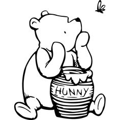 a black and white drawing of a teddy bear holding a honey jar with the word humpy written on it