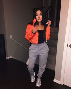 Pinterest: @claudiaa_em ☾♡ Grey And Orange Outfit, Bad B Outfits, Grey And Orange, Orange Outfit, Chill Outfits, Teenager Outfits, Cute Swag Outfits, Outfits Winter, Dope Outfits