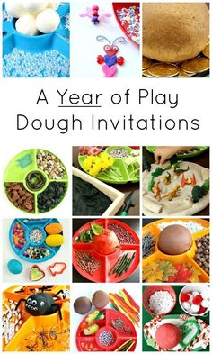 a year of play dough invitations with pictures of different foods and desserts on them