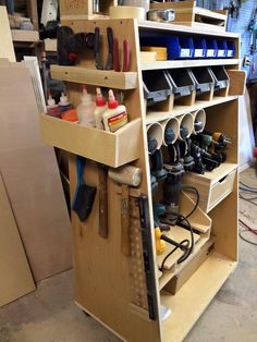 a workbench with lots of tools in it