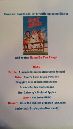 a menu for a movie with an image of santa clause on it