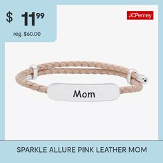 Features: Nickel Free, In A Gift Box, Inspirational, Adjustable, Mom JewelryCircumference: 12 InchShape: BarMetal Color: Silver ToneChain Length: 12 InchChain Width: .8 MillimetersPendant Length: 35.4mmPendant Width: 13.4mmChain Construction: BraidCare: Wipe CleanBracelet Type: Charm BraceletsMetal: Pure Silver Over BrassCountry of Origin: Imported Adjustable Bracelet As Gift For Mom, Rectangular Adjustable Leather Bracelet As Gift, Adjustable Rectangular Leather Bracelet For Gift, Casual Adjustable Jewelry For Mother's Day, Adjustable Rectangular Leather Bracelet Gift, Adjustable Rose Gold Leather Bracelet Gift, Personalized Adjustable Leather Bracelet, Pink Charm Bracelets For Mother's Day, Adjustable Pink Leather Bracelet For Gift