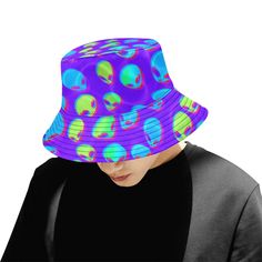 Purple Alien Vapor Glitch Bucket Hat | UV Blacklight Reactive – BigTexFunkadelic Alien Inspired Outfit, Purple Alien, Mens Bucket Hats, Workout Crop Top, Over It, Black Light, Solid Black, Caps Hats, Bucket Hat