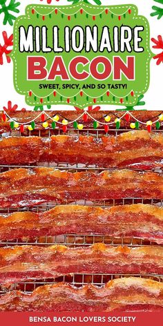 Strips of golden brown Millionaire Bacon cooling on a baking rack. Bacon Oven Baked, Maple Candied Bacon Recipe, Millionaire Bacon