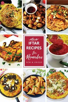 there are many different pictures of food on the table and in front of them is an advertisement for itar recipes for ramadau