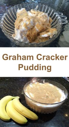 there are bananas and graham cracker pudding in the bowl