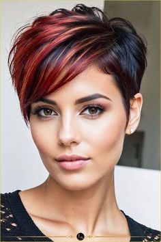 Asymmetrical Pixie Edgy, Pixie Hair Color, Women's Haircut, Haircuts To Try, Short Spiked Hair, Funky Short Hair, Short Red Hair, Colourful Hair, Short Haircut Styles