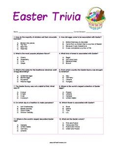 an easter trivia is shown in this printable worksheet for students to use