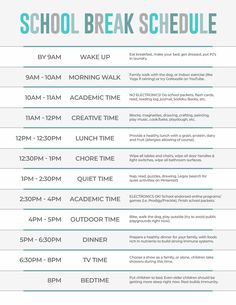 the schedule for school break schedule