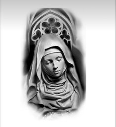 black and white photograph of the virgin mary