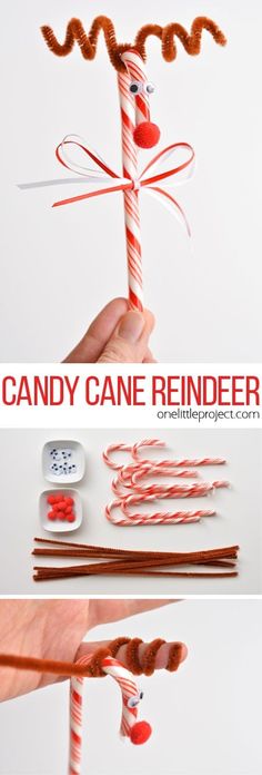 the candy cane reindeer is made out of sticks and yarn, so it's easy to make