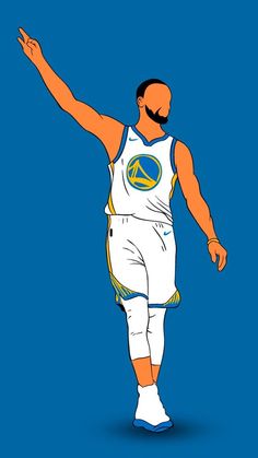 a drawing of a basketball player with his arms out and one hand in the air