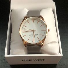 New, Never Worn Nine West Watch. Gray Band. Gold Details. Gold And Silver Watch, Watches Women, Fossil Watch, Look Good Feel Good, Gold Details, Watch Brands, Silver Watch, Gold Watch, Nine West