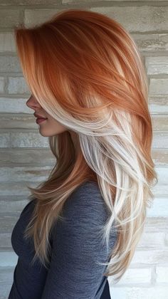 Copper Hair Inspo Color, Copper And Silver Hair, Cowboy Copper Hair Formula Shades Eq, Unusual Hair Colours, Makeup For Ginger Hair, 2 Color Hair Dye Ideas, Rare Hair Colors, Copper Hair Ideas, Red Blonde Hair