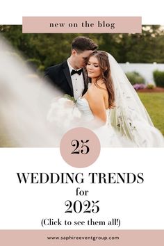 a bride and groom standing next to each other with the words 25 wedding trends for 2013 click