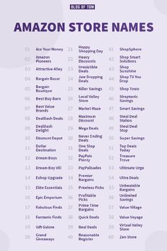 the amazon store names list is shown in purple