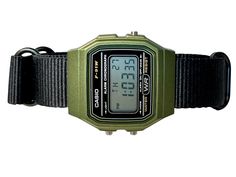 This retro Casio in stock form is already cool, functional, affordable, and accurate-- but with some magic from RLSWW, it's made even cooler-- with a ballistic nylon strap to match your personality. In addition-- you may select the option to modify the screen color to further reflect your tastes and bring some color to your wrist. Note, this is a permanent modification to the screen, not the LED backlight. It will be colored in all light conditions :) Please note: This is a permanent modificatio Functional Adjustable Watches For Outdoor, Functional Outdoor Watch, Functional Watch With Stopwatch, Functional Adjustable Watch With Stopwatch, Adjustable Black Sports Watch Bands, Casual Black Digital Watch With Adjustable Strap, Adjustable Watch Accessories With Analog Display For Outdoor, Adjustable Green Analog Watch, Vintage Black Outdoor Watches