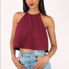 Brand New With Tags Never Been Worn! Tobi Cropped Flowy Tank Top! Summer Going Out Crop Tops, Casual Cropped Tops For Going Out, Red Halter Neck Top For Day Out, Halter Neck Tops For Going Out In Spring, White Halter Top, Strappy Crop Top, V Neck Tank Top, Tunic Tank Tops, Flowy Tank Tops