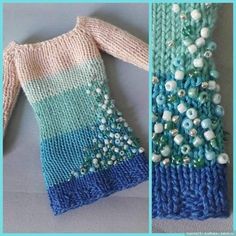 there is a knitted sweater with beads on the front and back, next to another knitting pattern