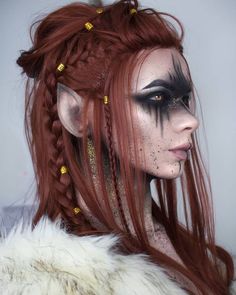 Viking Elf Makeup, Forest Elf Cosplay Makeup, Forest Demon Costume, Dark Fey Makeup, Warrior Elf Female, Woodland Witch Makeup, Renfair Makeup, Viking Make Up, Forest Elf Makeup