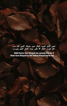 some brown leaves with an arabic quote on the top and bottom right corner, in front of them