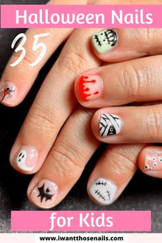 Looking for easy and simple Halloween nail ideas for kids with short nails? Look no further! Check out our collection of cute and spooky nail designs that are perfect for little ones. From friendly ghosts to adorable pumpkins, these Halloween nail designs are sure to make your child's costume complete! Kids Nail Designs Halloween, Halloween Nail Designs Kids, Fall Nails At Home Easy, Baby Nail Designs, Kid Halloween Nail Designs, Halloween Kid Nails, Kids Halloween Nail Ideas, Halloween Nails Kids Easy, Nails For Girls Kids