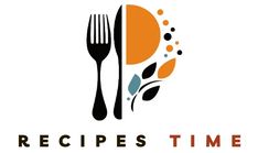 the logo for recipes time is shown with a fork and knife on it's side