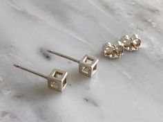 Tiny Sterling Silver Cube Earrings, 3D Cube Stud Earrings, Geometric Earrings, Small Contemporary St Tiny Modern Earrings For Gift, Modern Tiny Earrings For Gift, Cube Earrings, Artisan Jewelry Handmade, 3d Cube, Handcrafted Silver Jewelry, Tiny Earrings, Earrings Geometric, Everyday Earrings