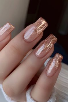 Ombre French Nails, Rose Gold Nail, Nail Therapy, Rose Gold Nails Design, Quick Nail Art, Quick Nail, Gold Nail Designs, Gold Nail, Pretty Rose