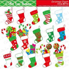 christmas stockings and candy canes digital clipart