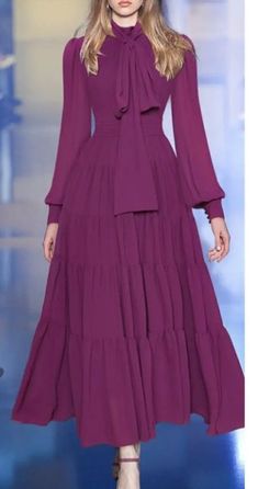 Elegant 3/4 Sleeve Maxi Dress For Fall, Vintage Purple Dress For Fall, Modest Gowns Purple, Shirt Outfit Winter, Dress Shirt Outfit, Modern Mother Of The Bride, Modest Long Dresses, Frock Suit, Frock Designs