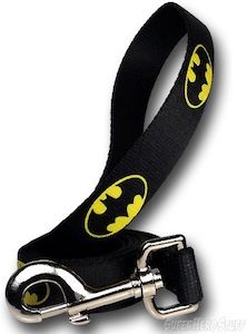 the batman logo is on this black leash