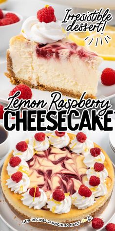 the recipe for lemon raspberry cheesecake is shown