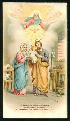 an image of jesus and mary holding a baby in his arms with the sun above them