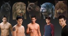 several different pictures of men with wolf heads on their backs and chestes, all showing the same shirtless body