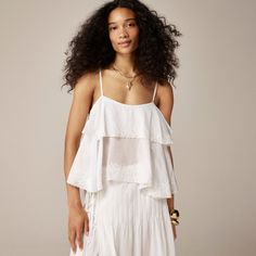 Tiered tank top with embroidery in cotton voile White Embroidered Blouse, Jcrew Collection, White Dress Summer, Little White Dresses, Flowy Tops, Cotton Voile, Embroidered Blouse, Embroidered Top, Cotton Sweater