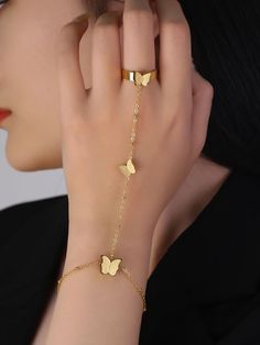 Bracelets For Woman, Hand Jewelry Rings Bracelets, Gold Hand Bracelet With Ring, Gold Ring Bracelet, Hand Bracelet With Ring, Bracelet With Ring