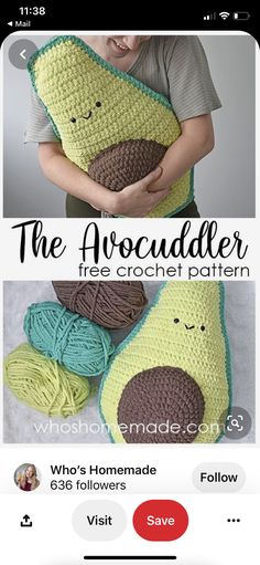 the avocadoder crochet pattern is shown on an iphone screen, and it