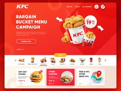 the website for kfc is displayed on a red background