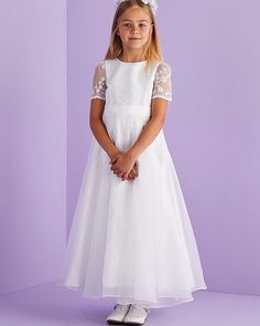 jewel alce bodice white communion dress White Communion Dress, Girls Communion Dresses, Holy Communion Dresses, Spring Wedding Dress, First Communion Dresses, Dress With Short Sleeves, Communion Dresses, Jewel Neckline, Lace Bodice