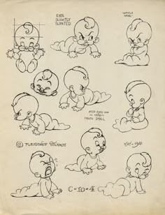 an old book with drawings of babys in various poses and positions, including the infant's head